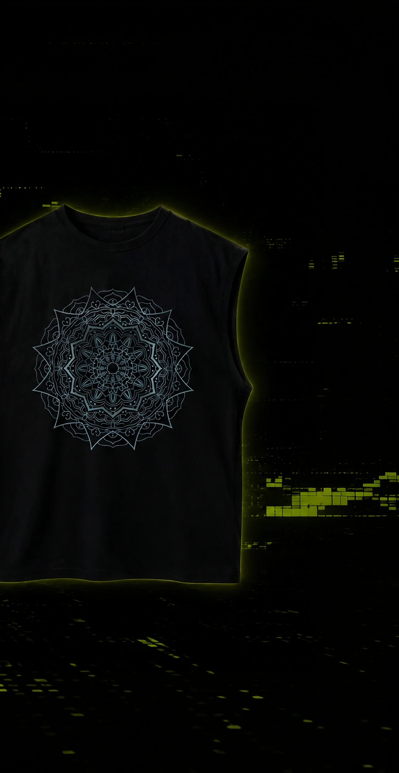 Siyah oversize atlet, çizgisel mandala baskısı
